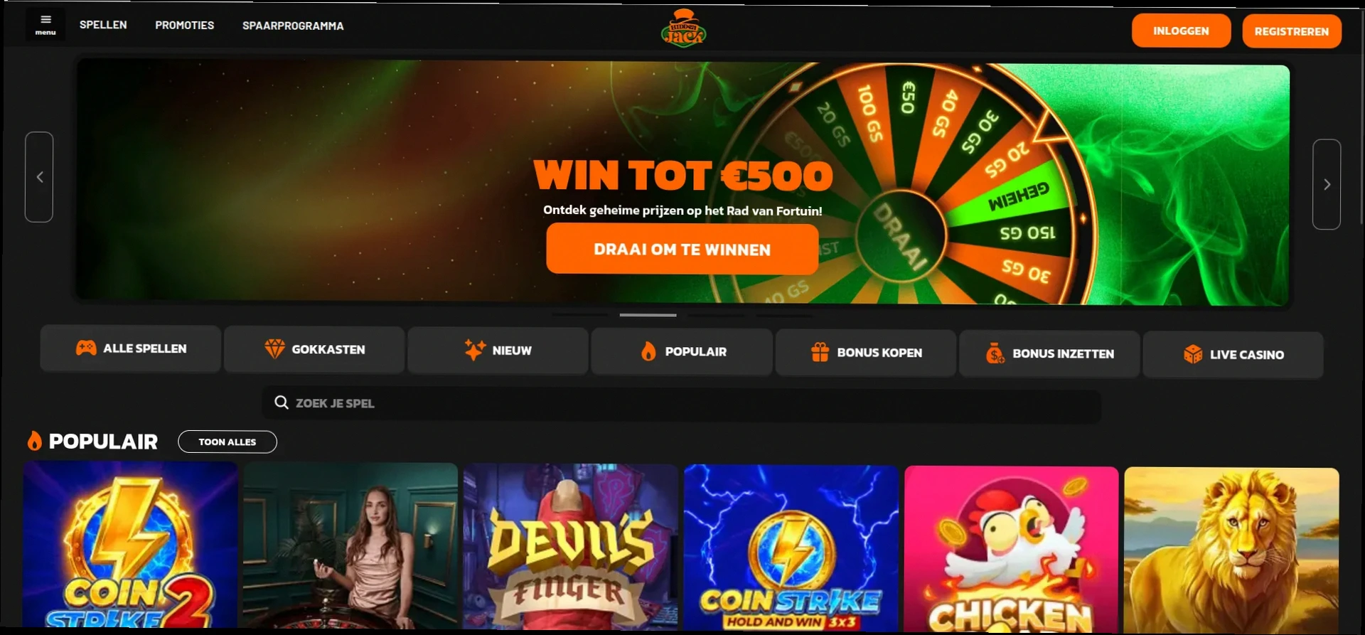 Hidden jack casino met tot €5.000 + 500 gratis spins bonus